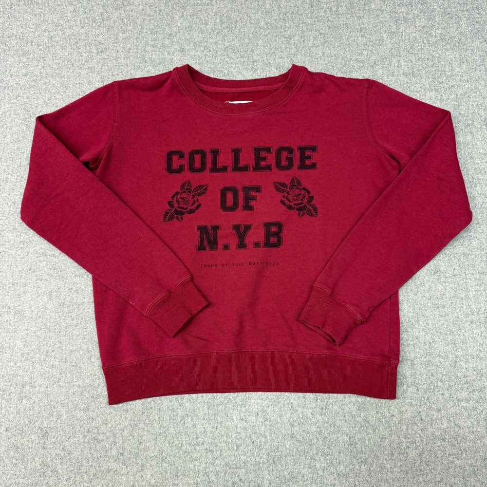 Cotton On | College of NYB Graphic Sweatshirt | M | Maroon Red | Roses Pullover